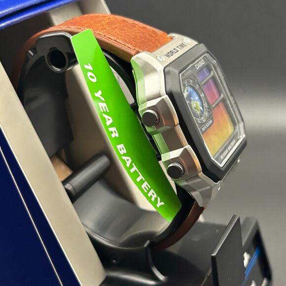 Casio AE1200WH Custom Sunset Filter Globe Leather Strap World Time - Picture 3 of 17